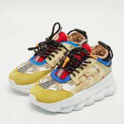 Pre Owned Versace Chain Reaction Size 39 Multicolor Canvas and PVC Lace Up Sneakers