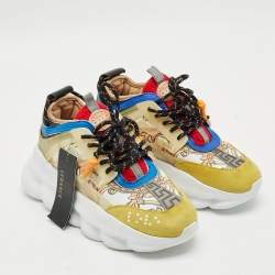 Pre Owned Versace Chain Reaction Size 39 Multicolor Canvas and PVC Lace Up Sneakers