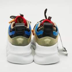 Pre Owned Versace Chain Reaction Size 39 Multicolor Canvas and PVC Lace Up Sneakers