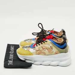 Pre Owned Versace Chain Reaction Size 39 Multicolor Canvas and PVC Lace Up Sneakers