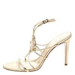 Versace Metallic Gold Leather Crystal Studded Medusa Strappy Sandals Size 41