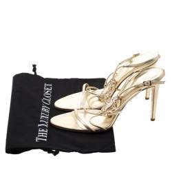 Versace Metallic Gold Leather Crystal Studded Medusa Strappy Sandals Size 41