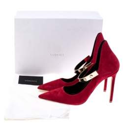 Pre Owned Versace Red Suede Medusa Strap Pointed Toe Pumps Size 40