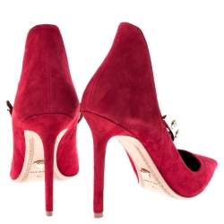 Pre Owned Versace Red Suede Medusa Strap Pointed Toe Pumps Size 40