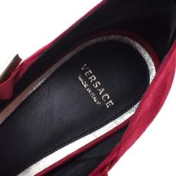 Pre Owned Versace Red Suede Medusa Strap Pointed Toe Pumps Size 40