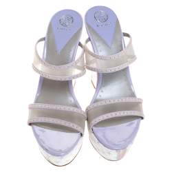 Versace Lilac Mesh And Suede Studded Trim Wedge Platform Sandals Size 40