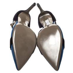 Pre Owned حذاء كعب عالييي فيرساتشي ميدوسا سويدي أزرق / أسود بسيور مقاس 38