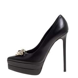 Pre Owned Versace Black Leather Medusa Platform Pointed Toe Pumps Size 38