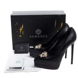 Pre Owned Versace Black Leather Medusa Platform Pointed Toe Pumps Size 38