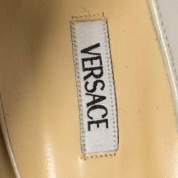 Pre Owned Versace White Leather Studded Buckle Detail Open Toe Pumps Size 41
