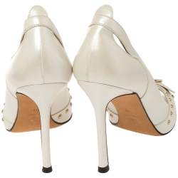 Pre Owned Versace White Leather Studded Buckle Detail Open Toe Pumps Size 41