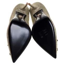 Pre Owned Versace Gold Glitter Fabric Medusa Pointed Toe Pumps Size 40