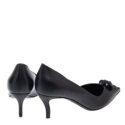 Pre Owned Versace Black Leather Medusa Pointed Toe Pumps Size 37