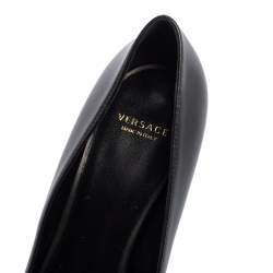 Pre Owned Versace Black Leather Medusa Pointed Toe Pumps Size 37