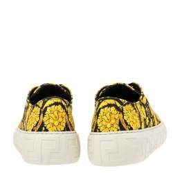 Versace Yellow/Black Canvas Greca Barocco Low Top Sneakers Size 41.5