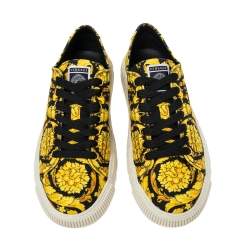 Versace Yellow/Black Canvas Greca Barocco Low Top Sneakers Size 41.5