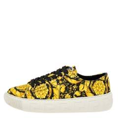Versace Yellow/Black Canvas Greca Barocco Low Top Sneakers Size 41.5