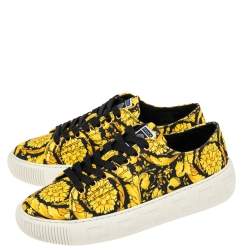 Versace Yellow/Black Canvas Greca Barocco Low Top Sneakers Size 41.5