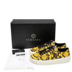 Versace Yellow/Black Canvas Greca Barocco Low Top Sneakers Size 41.5