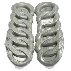 Pre Owned حذاء رياضي فيرساتشي تشين رأكشن جلد وجلد لامع وشبكة رصاصي ميتاليك مقاس 41