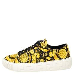 Versace Yellow/Black Canvas Greca Barocco Low Top Sneakers Size 40