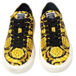 Versace Yellow/Black Canvas Greca Barocco Low Top Sneakers Size 40