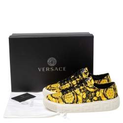 Versace Yellow/Black Canvas Greca Barocco Low Top Sneakers Size 40