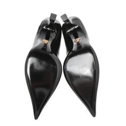 Pre Owned Versace Black Patent Leather Medusa Decollete Pointed Toe Pumps Size 37.5