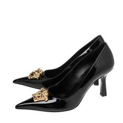 Pre Owned Versace Black Patent Leather Medusa Decollete Pointed Toe Pumps Size 37.5