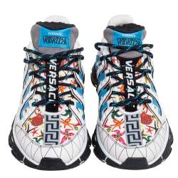 Versace Multicolor Leather And Fabric Trigreca Low Top Sneakers Size 38