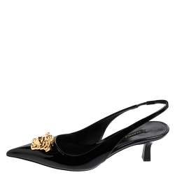 مملوكة مسبقًا حذاء كعب عالي فيرساتشي سير خلفي مادوسا بالازو جلد لامع أسود مقاس 39