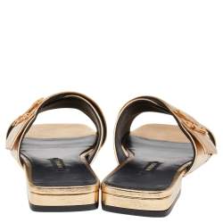 مملوكة مسبقًا Versace Gold Leather Crisscross Slide Sandals size 38