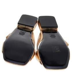 مملوكة مسبقًا Versace Gold Leather Crisscross Slide Sandals size 38
