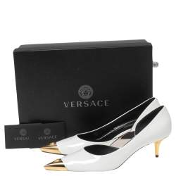 Pre Owned Versace White Patent Leather Pointed-Toe D'orsay Pumps Size 39.5