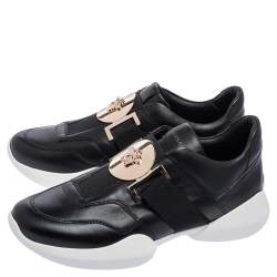 Pre Owned Versace Black Leather Medusa Strap Sneakers Size 39
