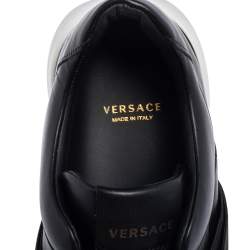 Pre Owned Versace Black Leather Medusa Strap Sneakers Size 39