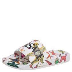 Versace Multicolor Leather Flat Sandals Size 37