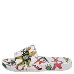Versace Multicolor Leather Flat Sandals Size 37