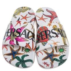Versace Multicolor Leather Flat Sandals Size 37