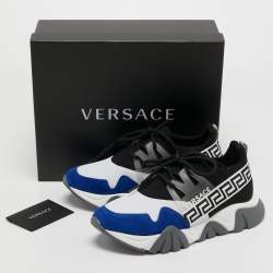 Versace Blue/Black Mesh And Suede Squalo Low Top Sneakers Size 38
