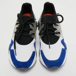 Versace Blue/Black Mesh And Suede Squalo Low Top Sneakers Size 38