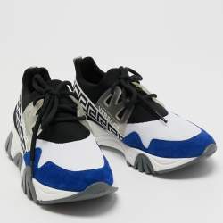 Versace Blue/Black Mesh And Suede Squalo Low Top Sneakers Size 38