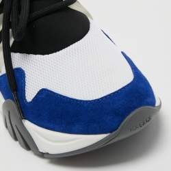 Versace Blue/Black Mesh And Suede Squalo Low Top Sneakers Size 38