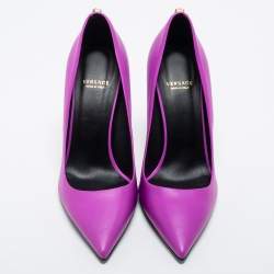 Pre Owned Versace Magenta Leather Pointed Toe Pumps Size 38