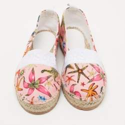 Versace Pink Brocade Fabric Espadrille Flats Size 38