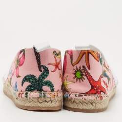 Versace Pink Brocade Fabric Espadrille Flats Size 38