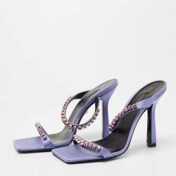 Versace Purple Satin Crystal Embellished Square Toe Slide Sandals Size 40