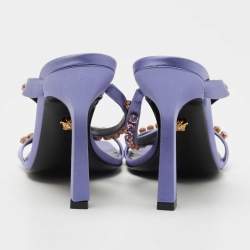 Versace Purple Satin Crystal Embellished Square Toe Slide Sandals Size 40