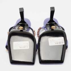 Versace Purple Satin Crystal Embellished Square Toe Slide Sandals Size 40