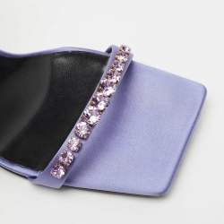 Versace Purple Satin Crystal Embellished Square Toe Slide Sandals Size 40